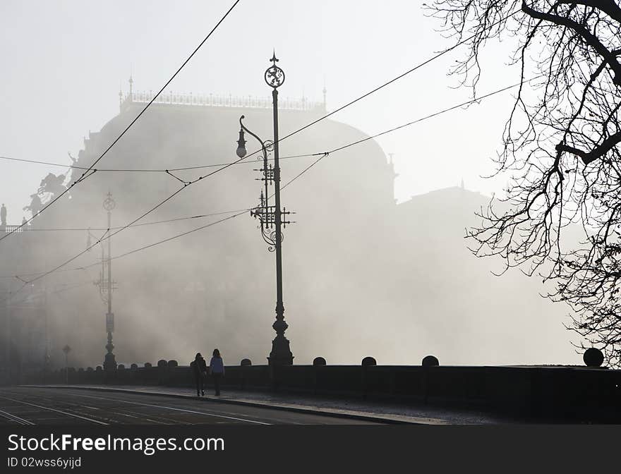 Town in fog