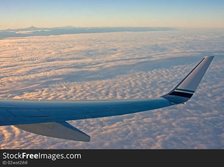 View from the air over Portland Oregon at sunrise. View from the air over Portland Oregon at sunrise.