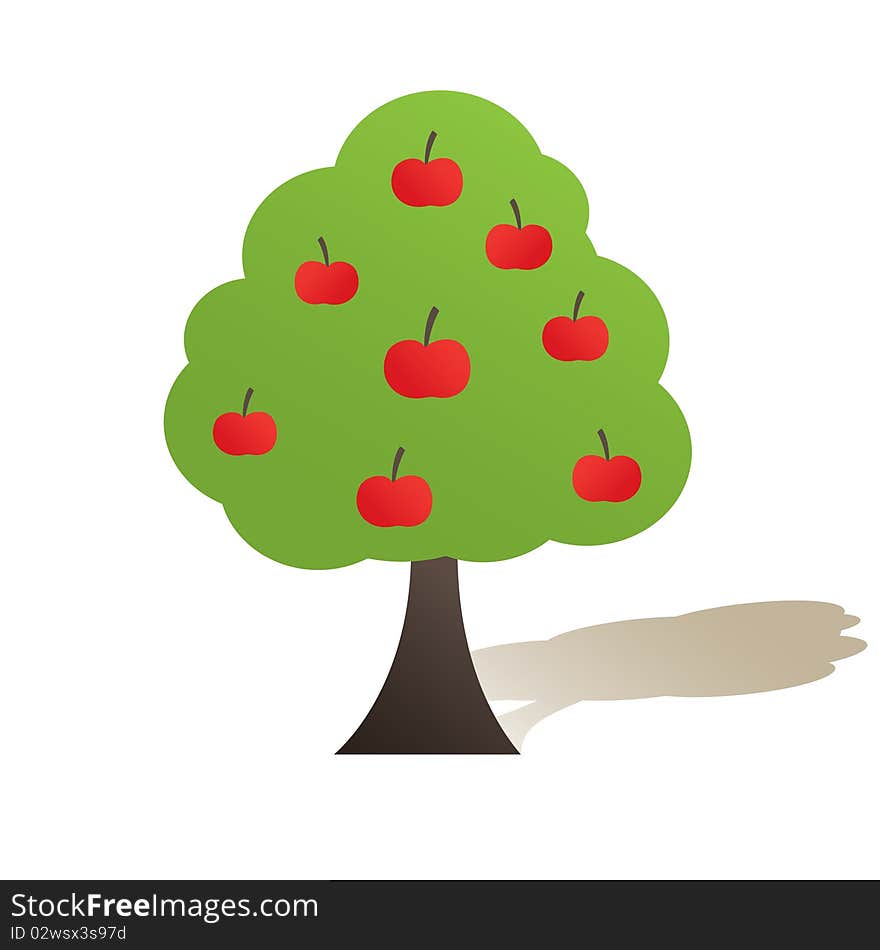 Abstract  Tree With Red Apple. Vector