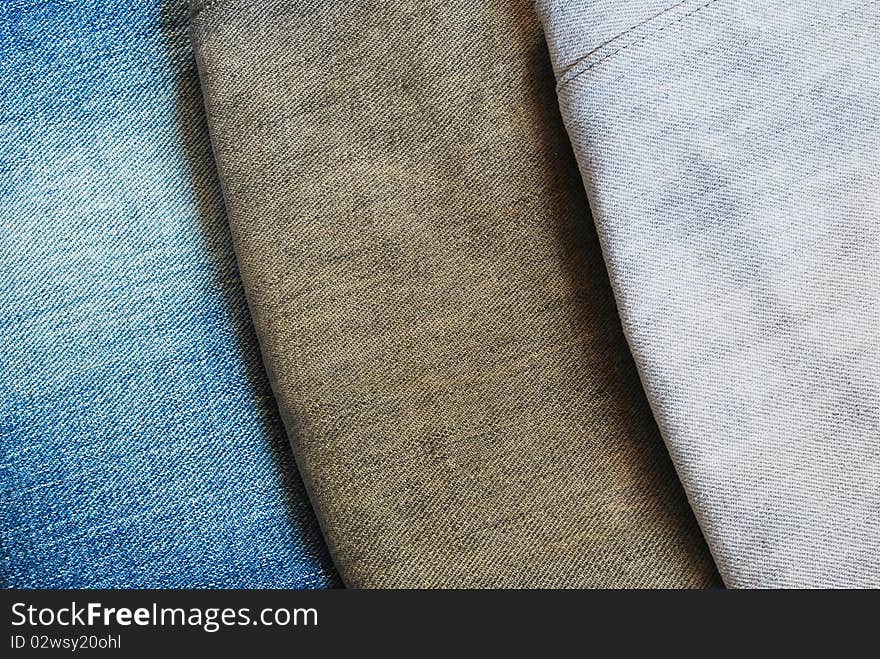 Three color jeans pile texture background picture. Three color jeans pile texture background picture