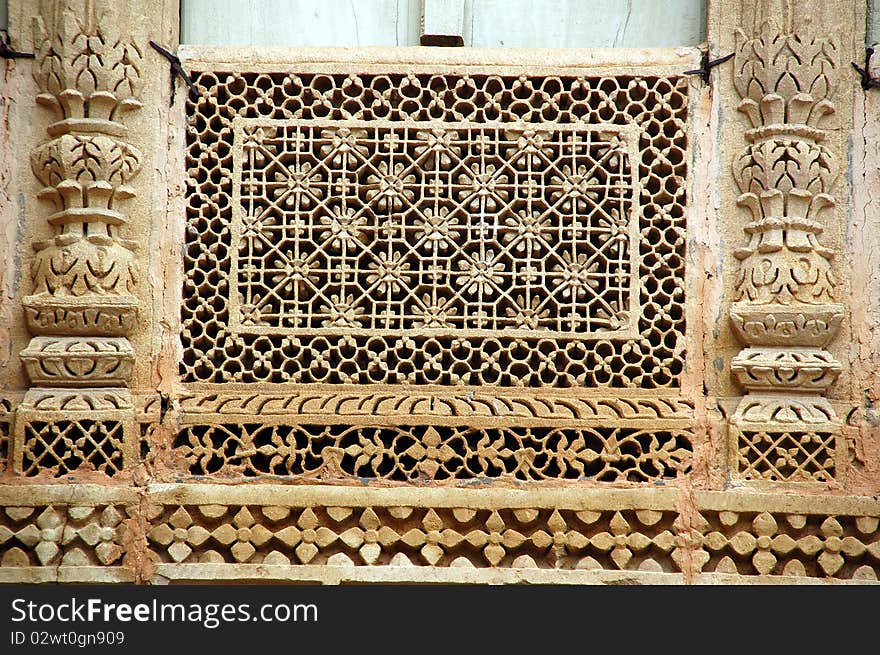 Beautiful stone carving at Haveli of Jaisalmer, Rajasthan