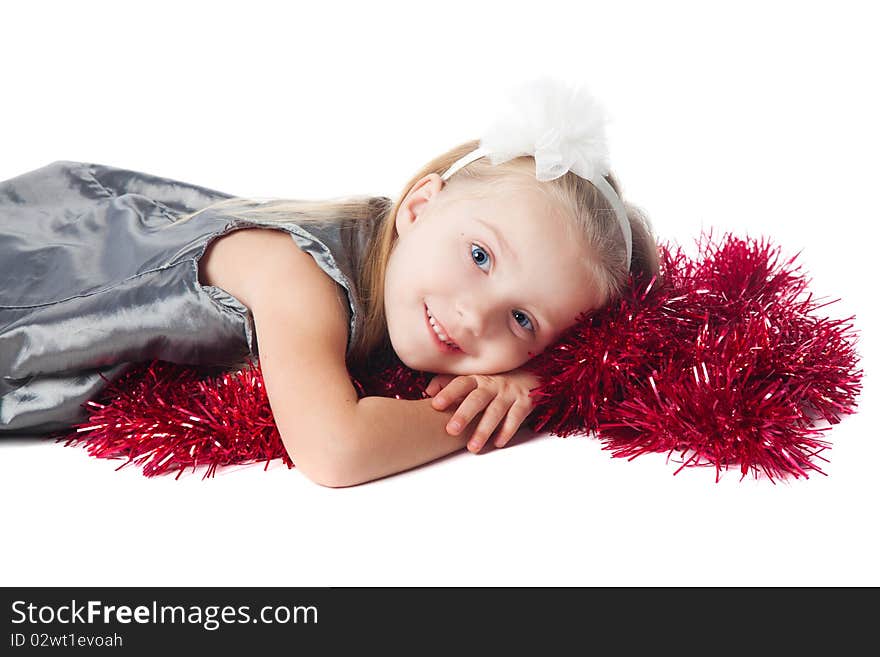 Smiling  little girl with red decoration