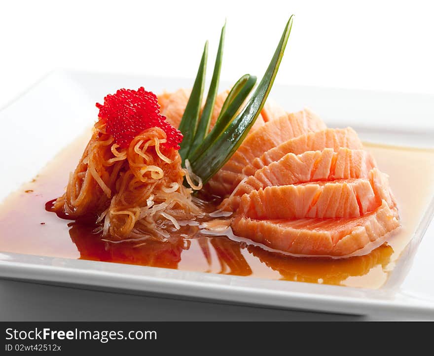 Japanese Cuisine - Salmon Fillet with Noodles and Sauce