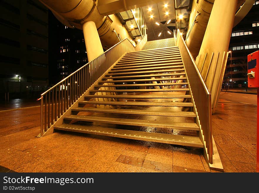 Stairway to elevated railway station at night. Stairway to elevated railway station at night