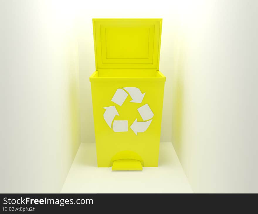 Recycle bin, yellow material over white background. Recycle bin, yellow material over white background