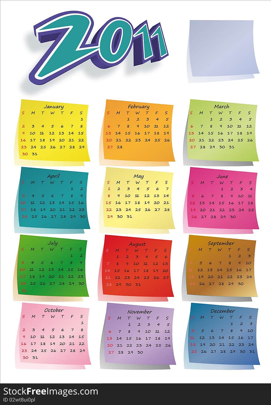 Colorful post-it calendar 2011