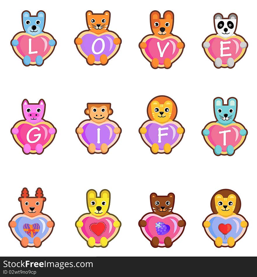 Set of cute animals with messages vector