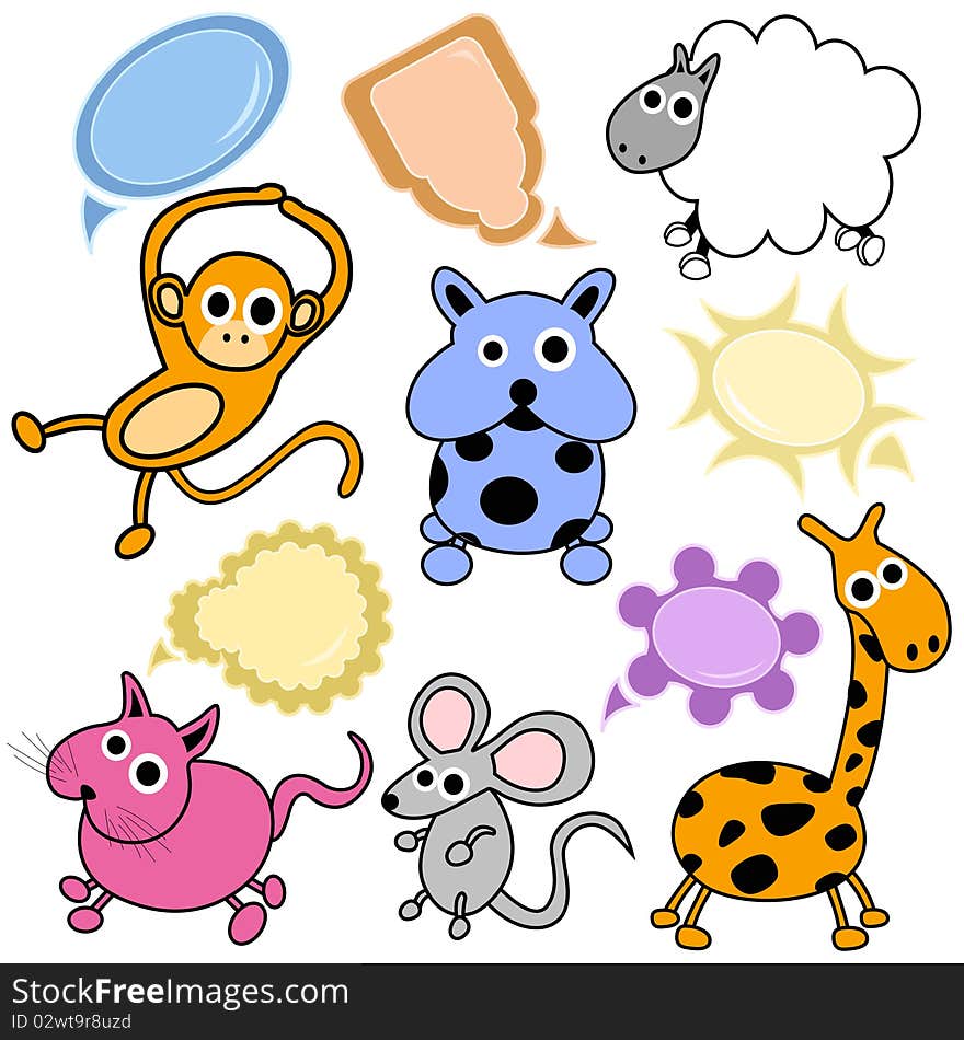 Set of cute animals with talking bubble vector