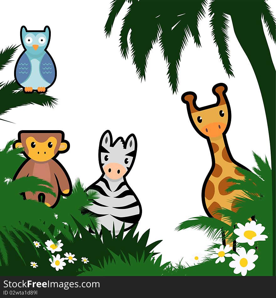 Set of cartoon wildlife and nature background vector