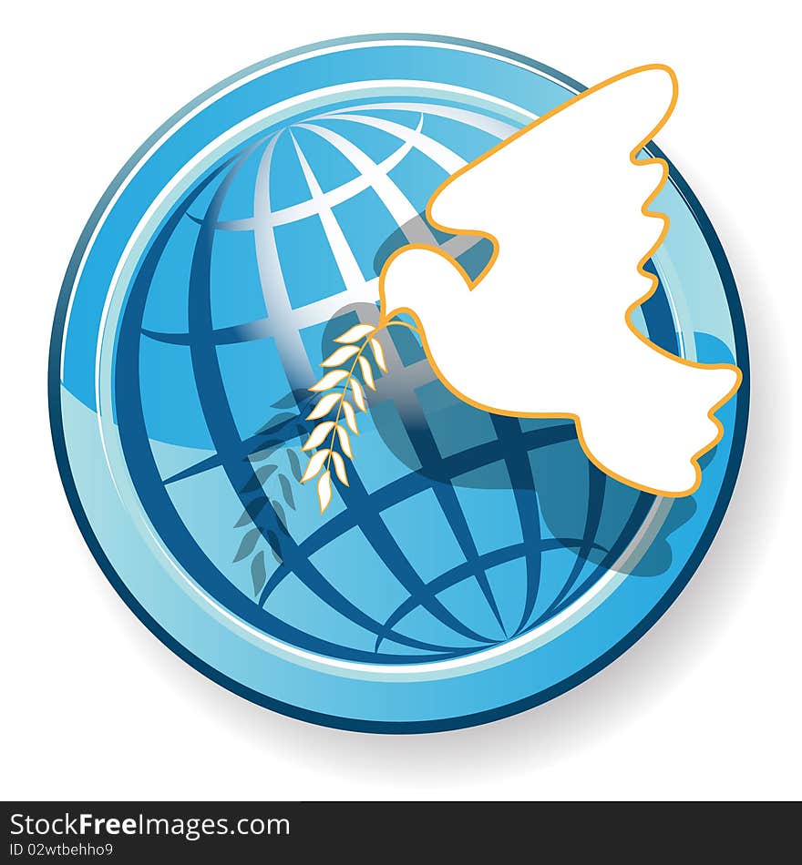 Illustration, white dove on background of the blue globe. Illustration, white dove on background of the blue globe