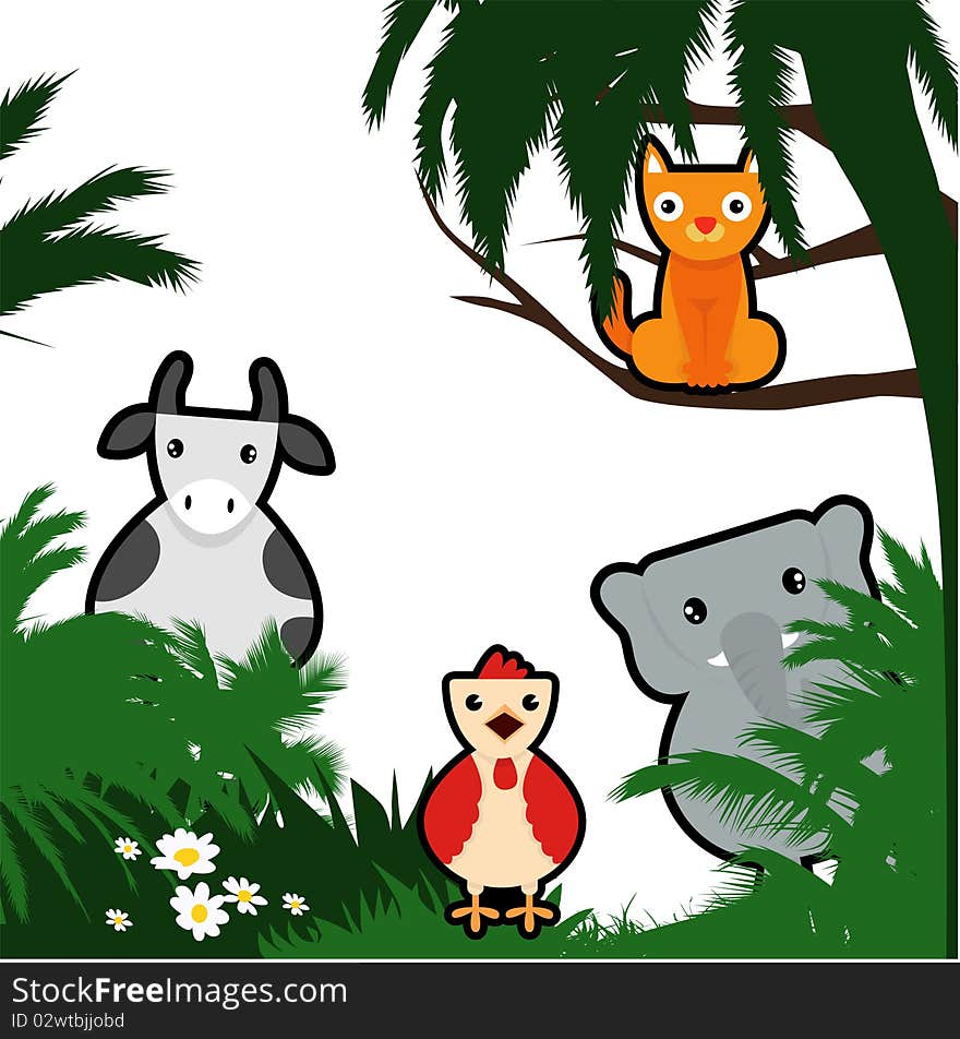 Set of cute animals  background vector