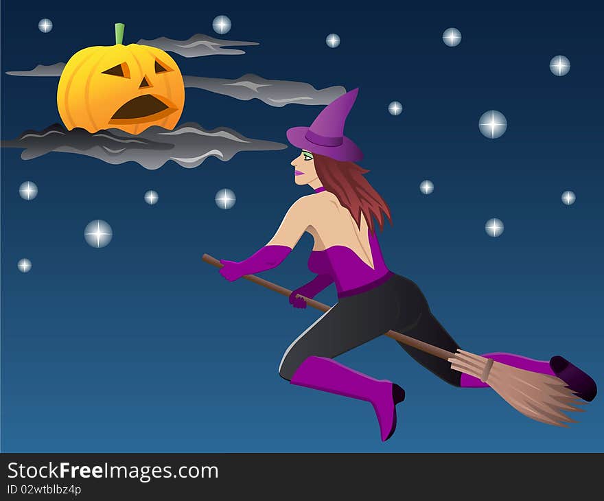 Beautiful Witch On Broom