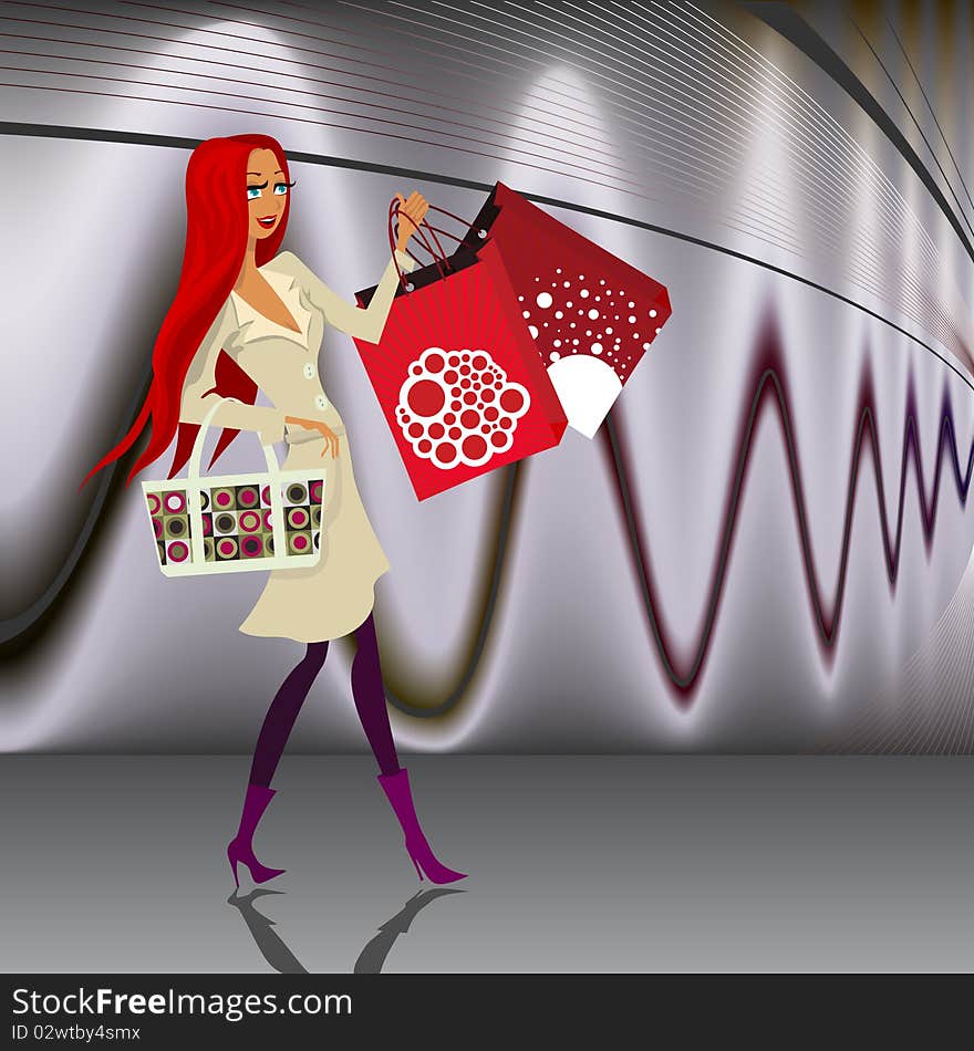 Shopping woman and background vector