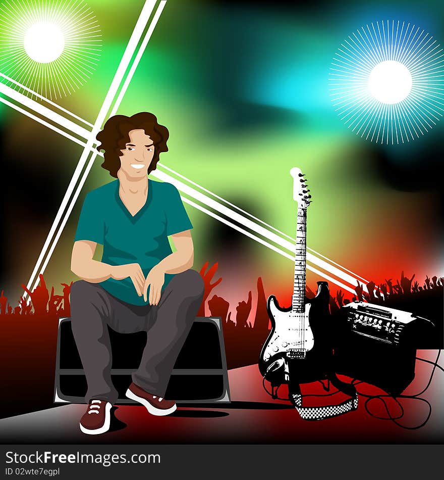 Guitarist and concert  background vector