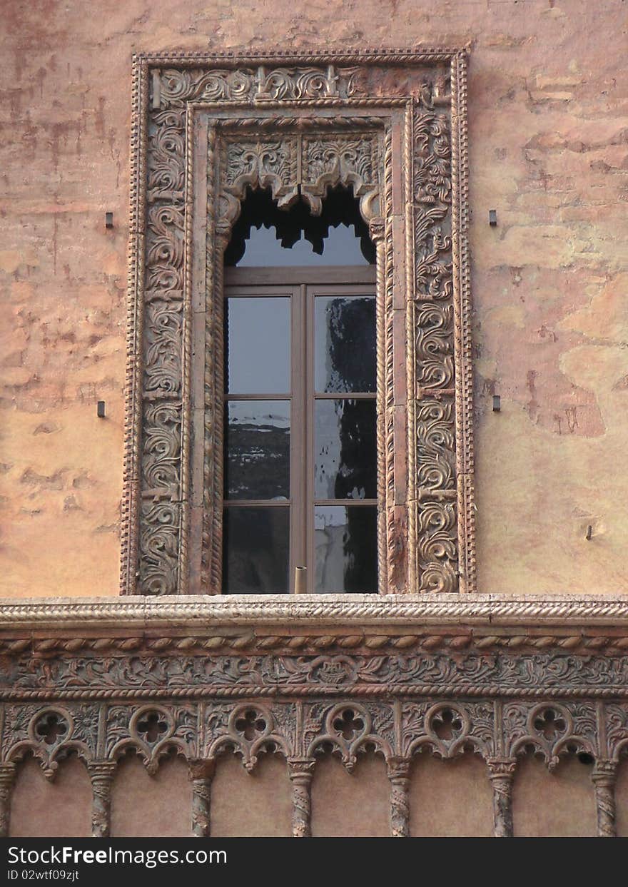 Renaissance carved stone window casing - Italy, vertical orientation. Renaissance carved stone window casing - Italy, vertical orientation