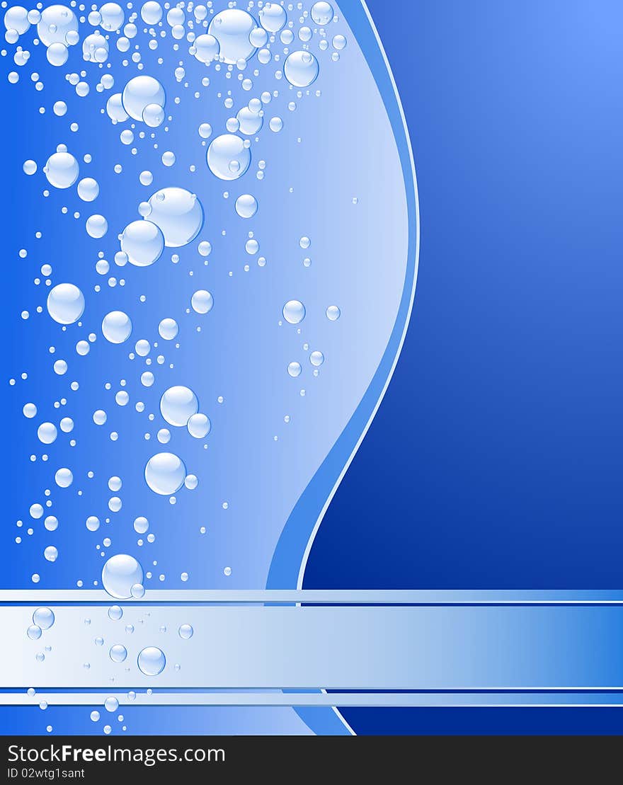 Blue underwater background with beautiful bubbles