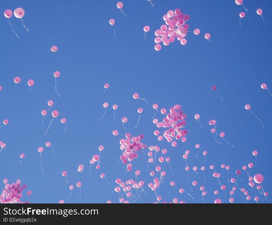 Pink balloons in the sky - photography. Pink balloons in the sky - photography