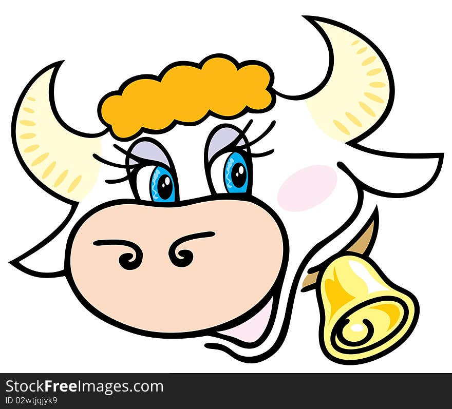 Portrait of a white cow with beautiful eyes. Illustration.