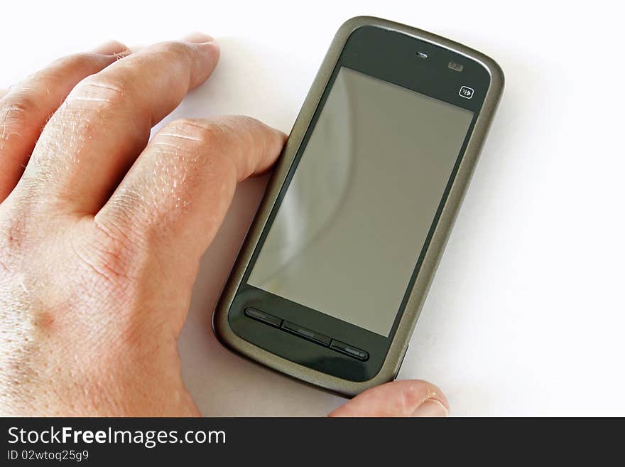 Touchscreen phone isolated at white background