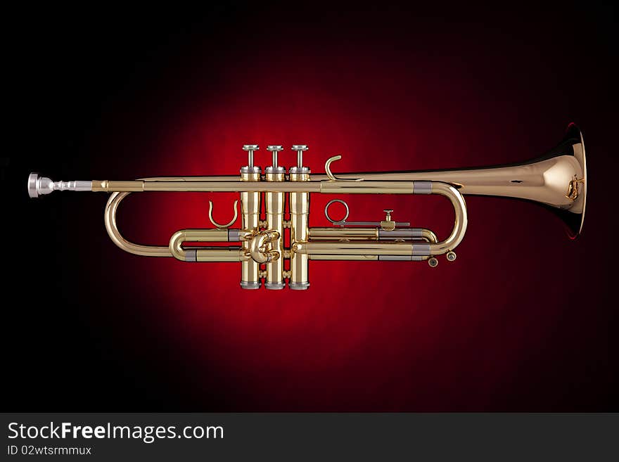 Trumpet Isolated in Red Spotlight