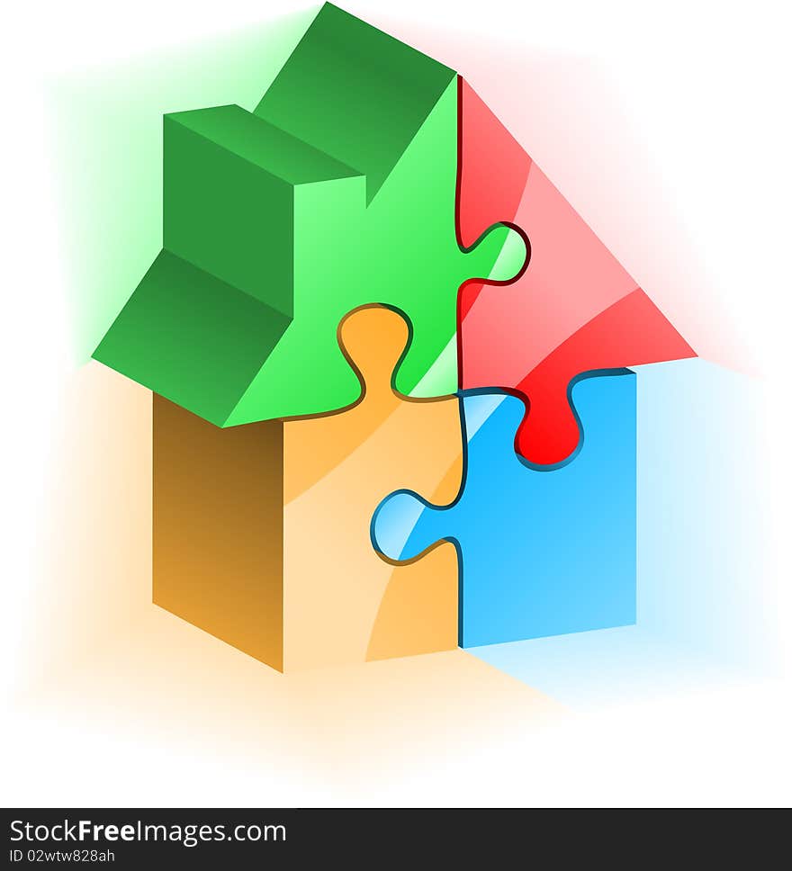 House built from colored puzzle. House built from colored puzzle