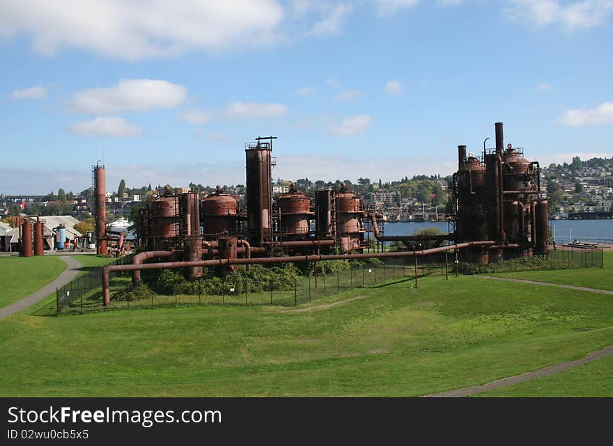 Historic industrial landmark that is now a park along the shore of Lake Union at Seattle, Washington USA. Historic industrial landmark that is now a park along the shore of Lake Union at Seattle, Washington USA.