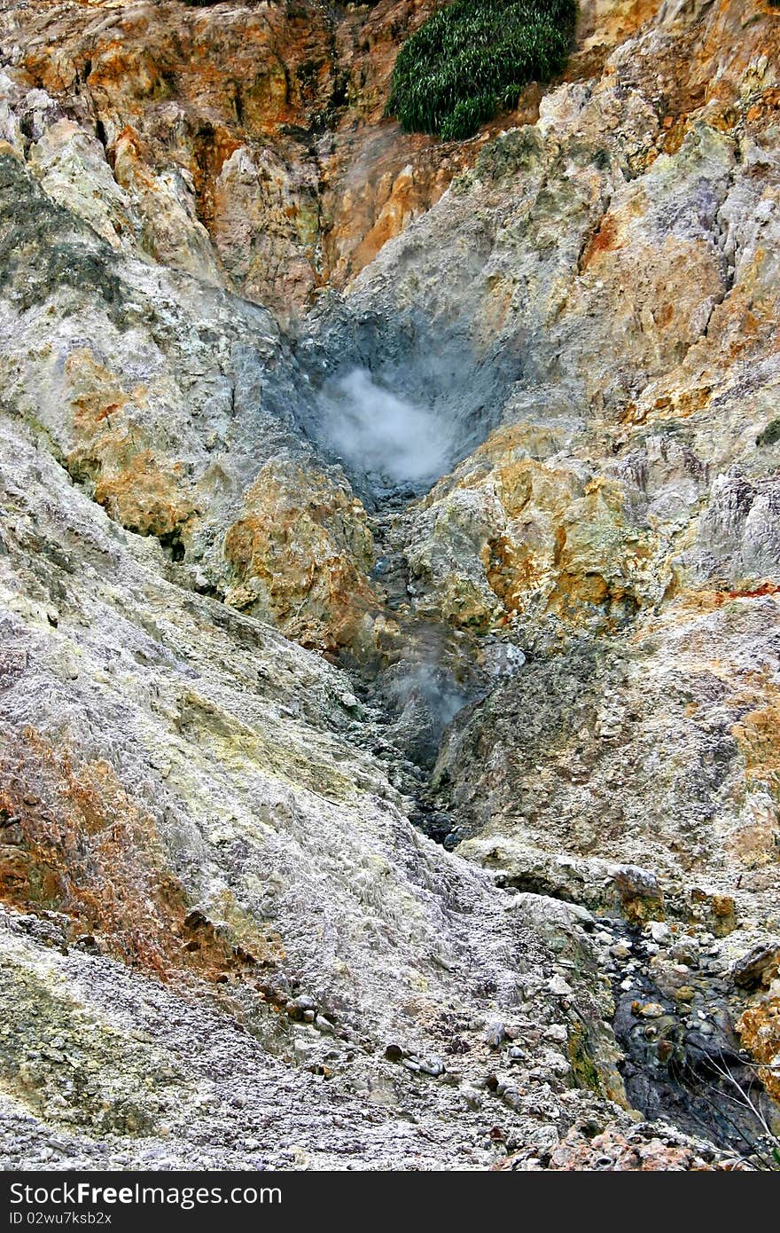 A geothermal steam vent in the Sulphur Springs area  of St. Lucia