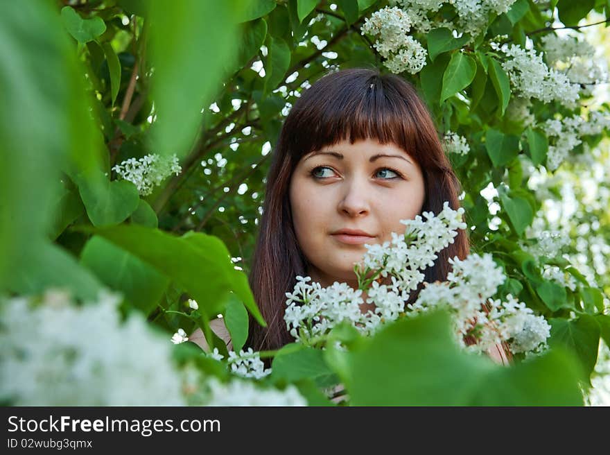 Portrait of young beautiful woman with pipe-tree. Portrait of young beautiful woman with pipe-tree.