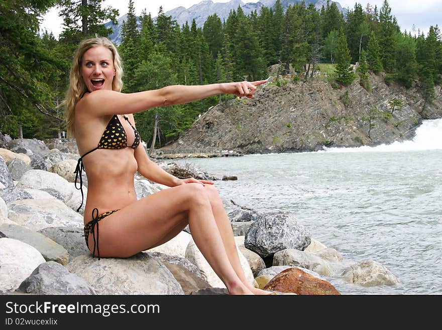 Excited lady in bikini