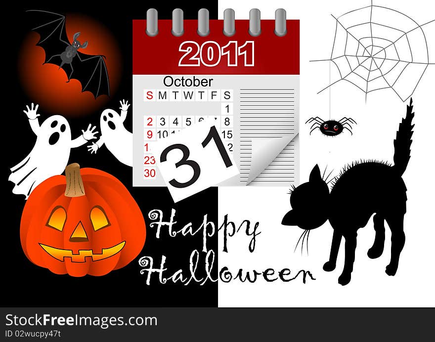 Halloween And Icon Calendar. Vector.