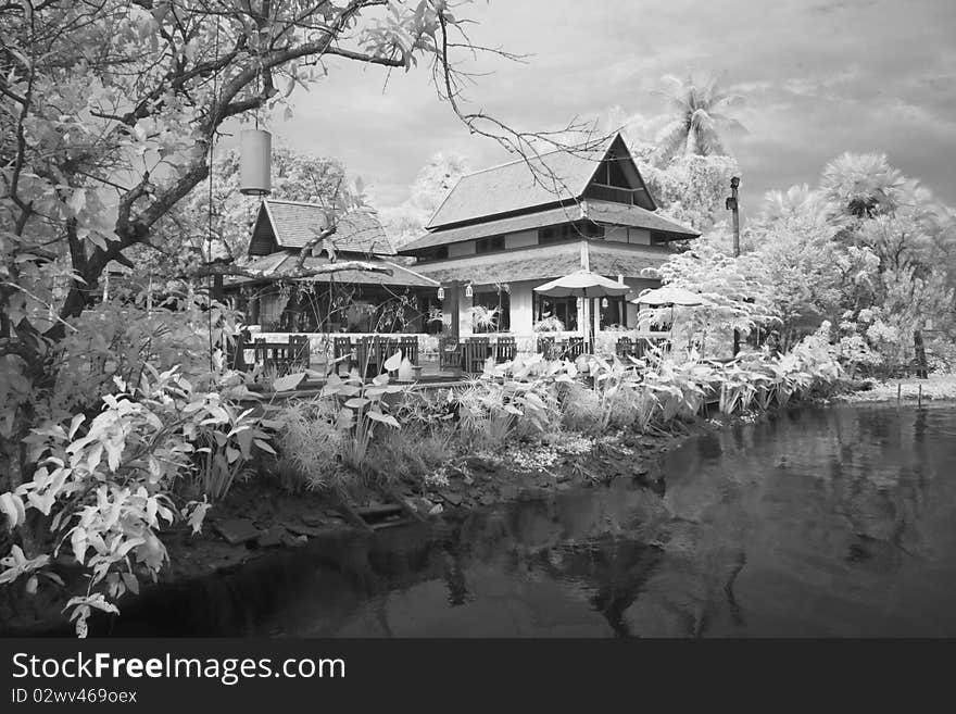 Infrared thai house style and river