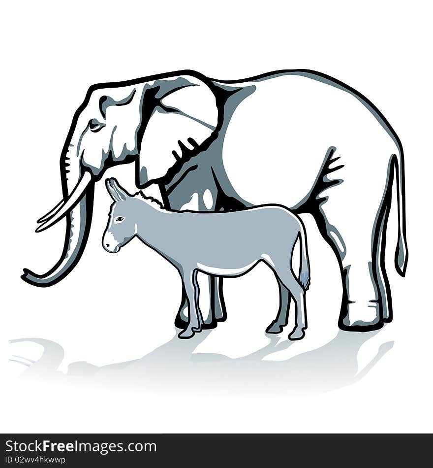 Elephant and donkey, republican and democrat