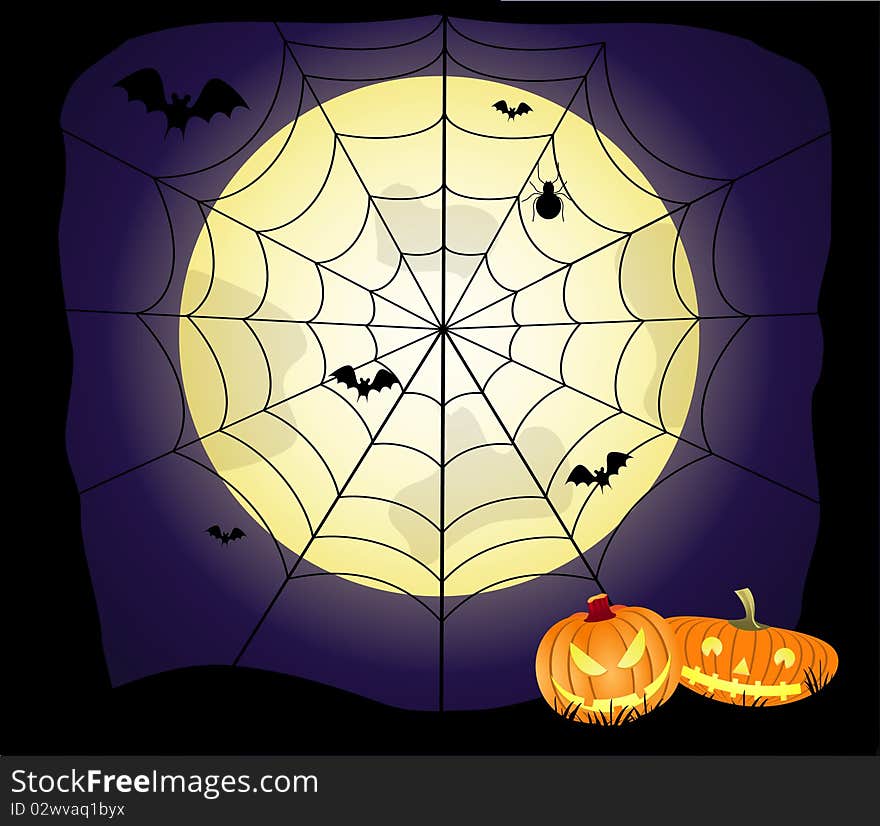 Halloween illustration scene, moon, pumpkin, night. Halloween illustration scene, moon, pumpkin, night