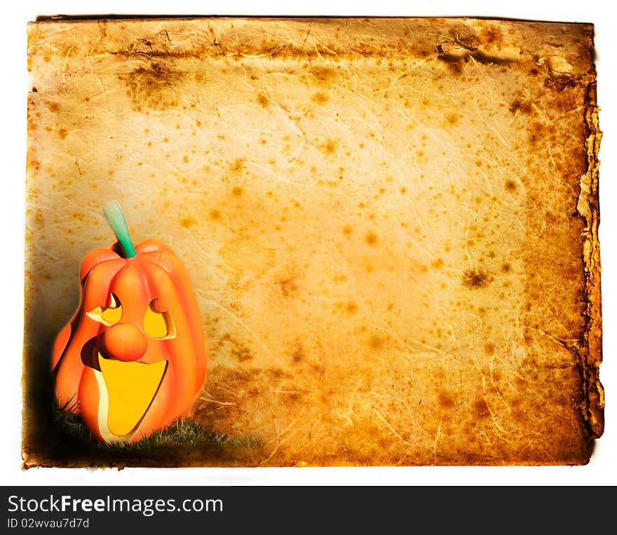 Pumpkin on old antique vintage paper background