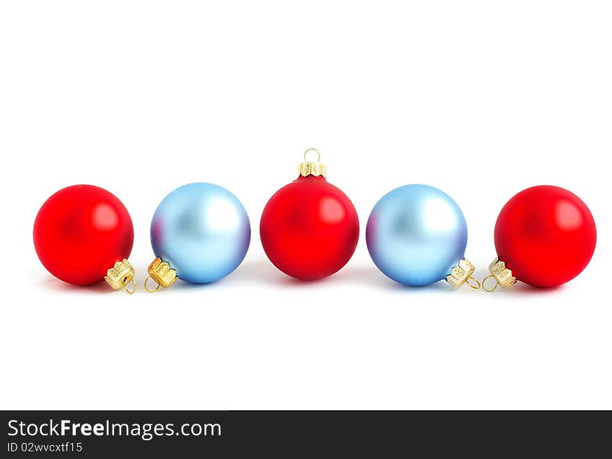 Red and blue christmas balls  isolated on white