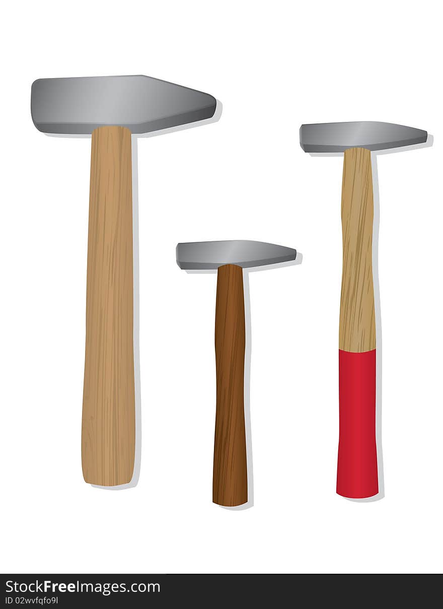 Set Of Hammers With Wooden Handles