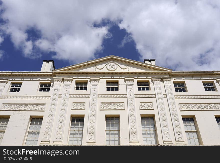 Architectural details of construction with clouds in background. Architectural details of construction with clouds in background