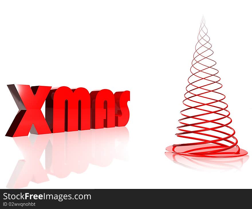 Abstract red christmas tree over white with reflection and sighn xmas for Merry christmas