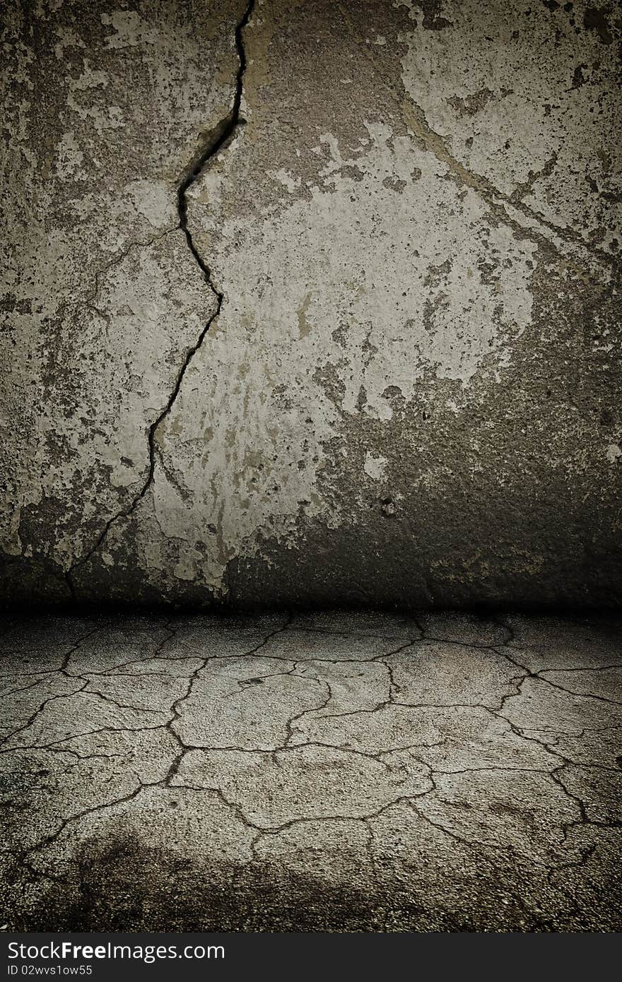 Rusty cracked concrete dark  vintage interior with artostic shadows added