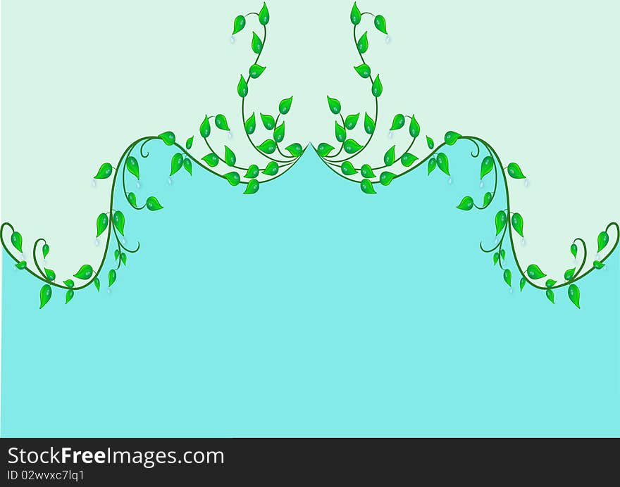 Illustration background with green sheet and dewdrop