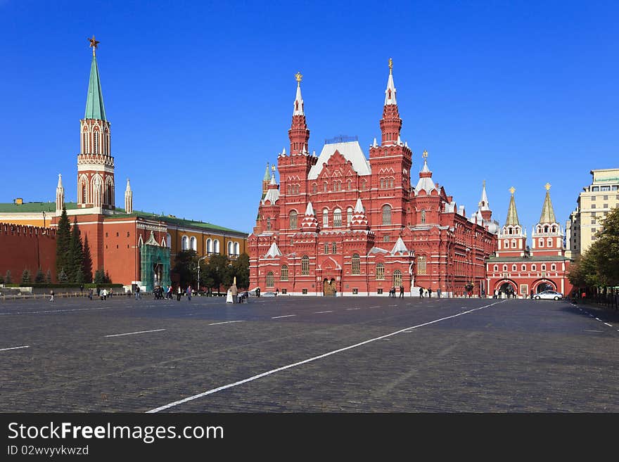 View of Kremlin wall and Historical museum on the Red Square. View of Kremlin wall and Historical museum on the Red Square