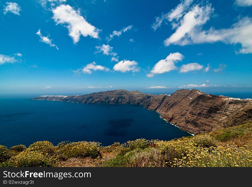 View on the sea from the top of the caldera in Santorini, Greece. View on the sea from the top of the caldera in Santorini, Greece.