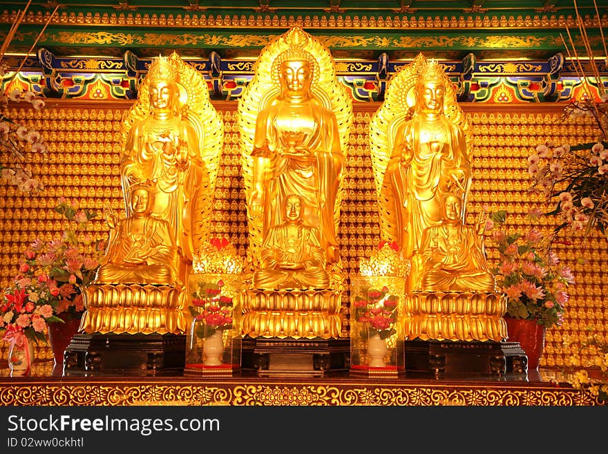 Three golden buddha in chinese style