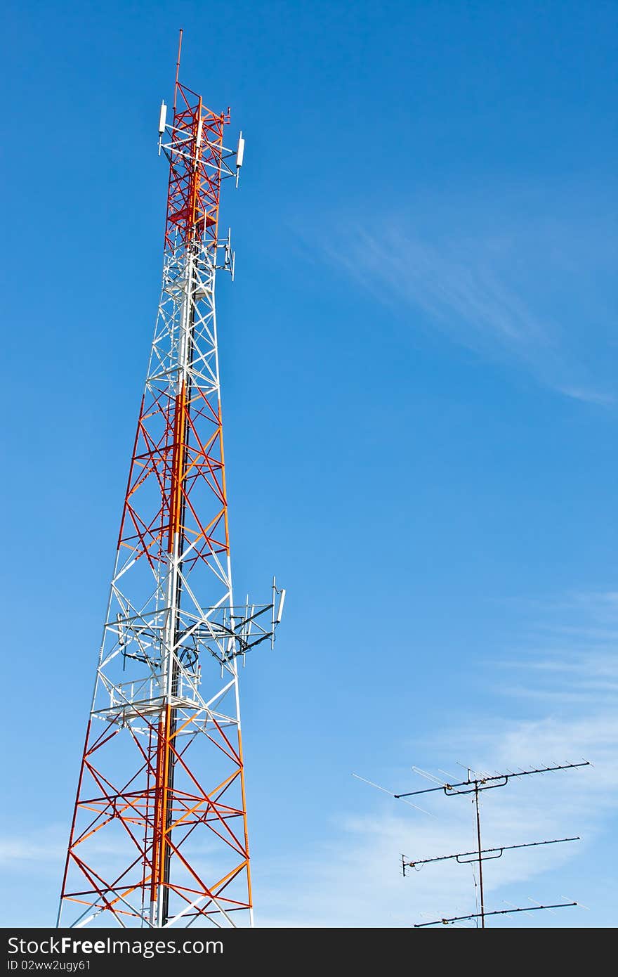 Communication tower witb blue sky