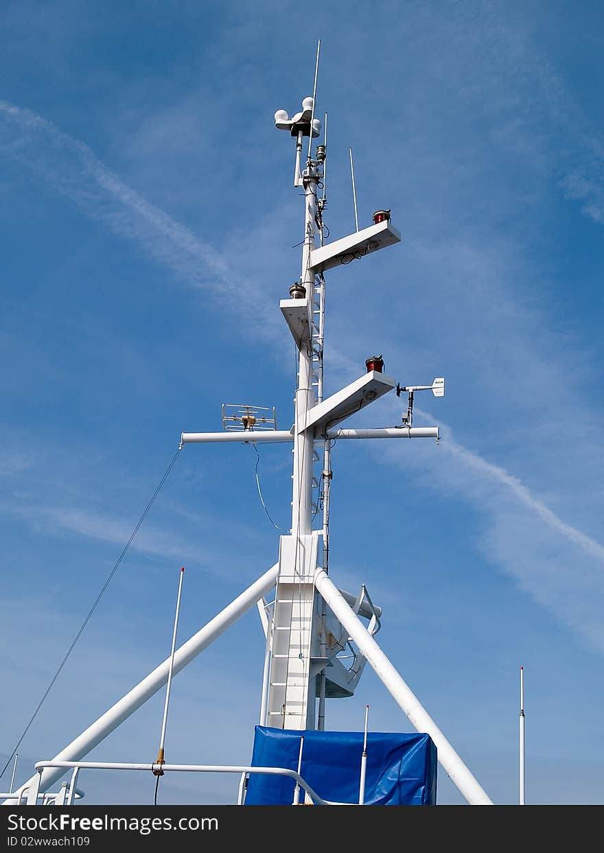 Details of a commercial ship boat bridge communication mast vertical image