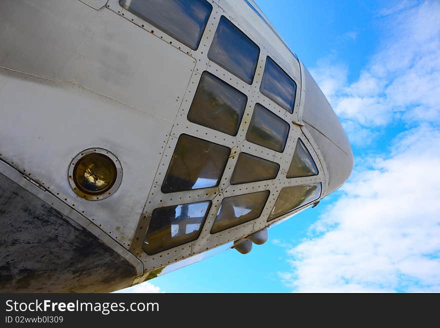 Jet airplane and blue sky. Jet airplane and blue sky