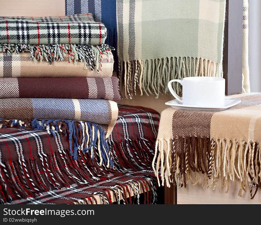 Bedroom with plaid close-up photo