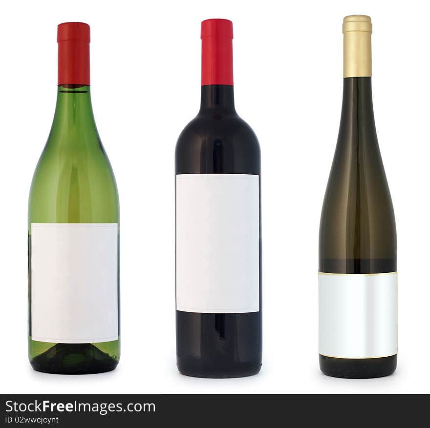 Different shape wine bottles. Separate clipping paths for each bottle