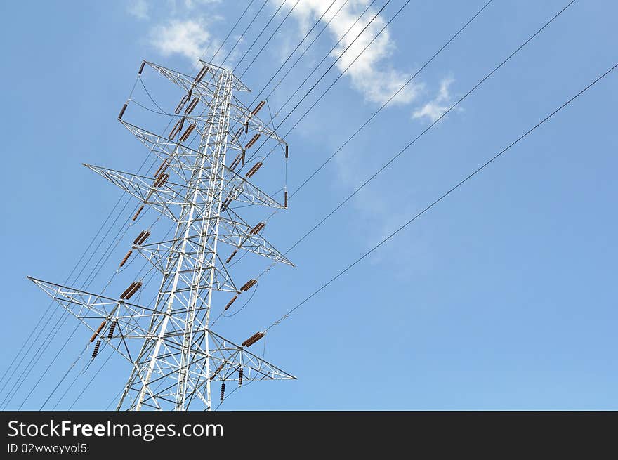 Electrical tower with blue sky