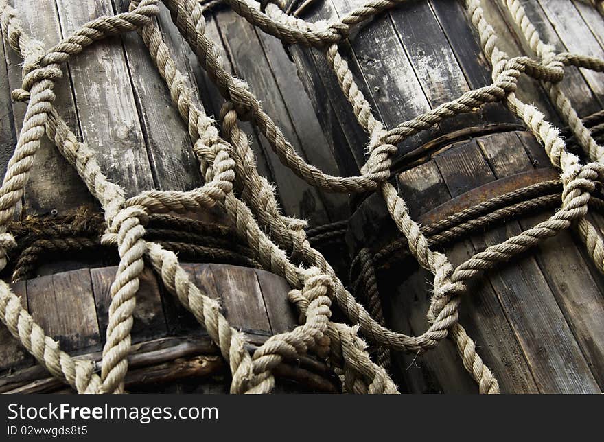 Close up of rope on wood post. Close up of rope on wood post